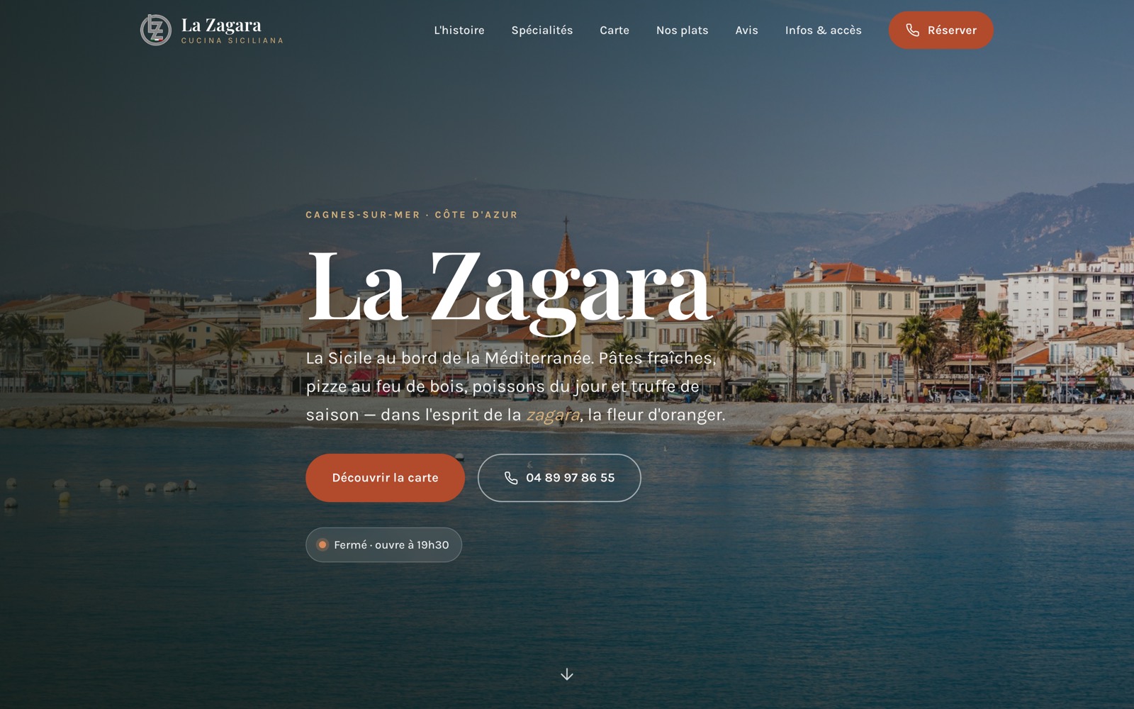 Page d'accueil du site La Zagara